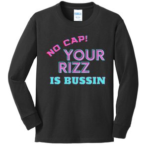 No Cap Your Rizz Is Bussin Meme Apparel Kids Long Sleeve Shirt