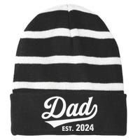 New Dad 1st Time Dad Est 2024 Promoted To Daddy Striped Beanie with Solid Band