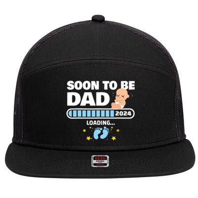 New Dad 1st Time Dad Est 2024 Promoted To Daddy 2024 Father 7 Panel Mesh Trucker Snapback Hat