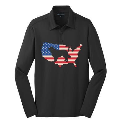 Newfie Dog America Flag Patriotic Dog Lover Gift Silk Touch Performance Long Sleeve Polo