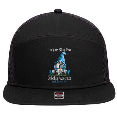 November Diabetes Awareness Month Funny Gnomes Wear Blue 7 Panel Mesh Trucker Snapback Hat