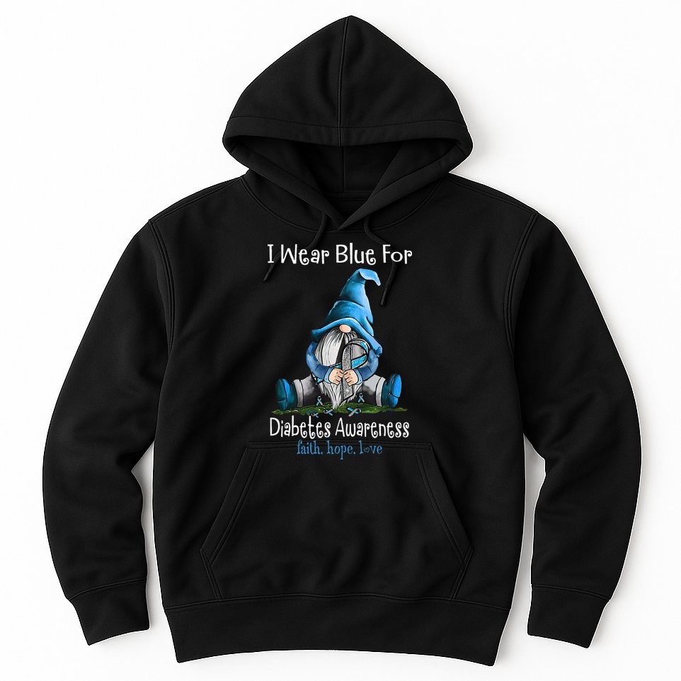 November Diabetes Awareness Month Funny Gnomes Wear Blue Hoodie