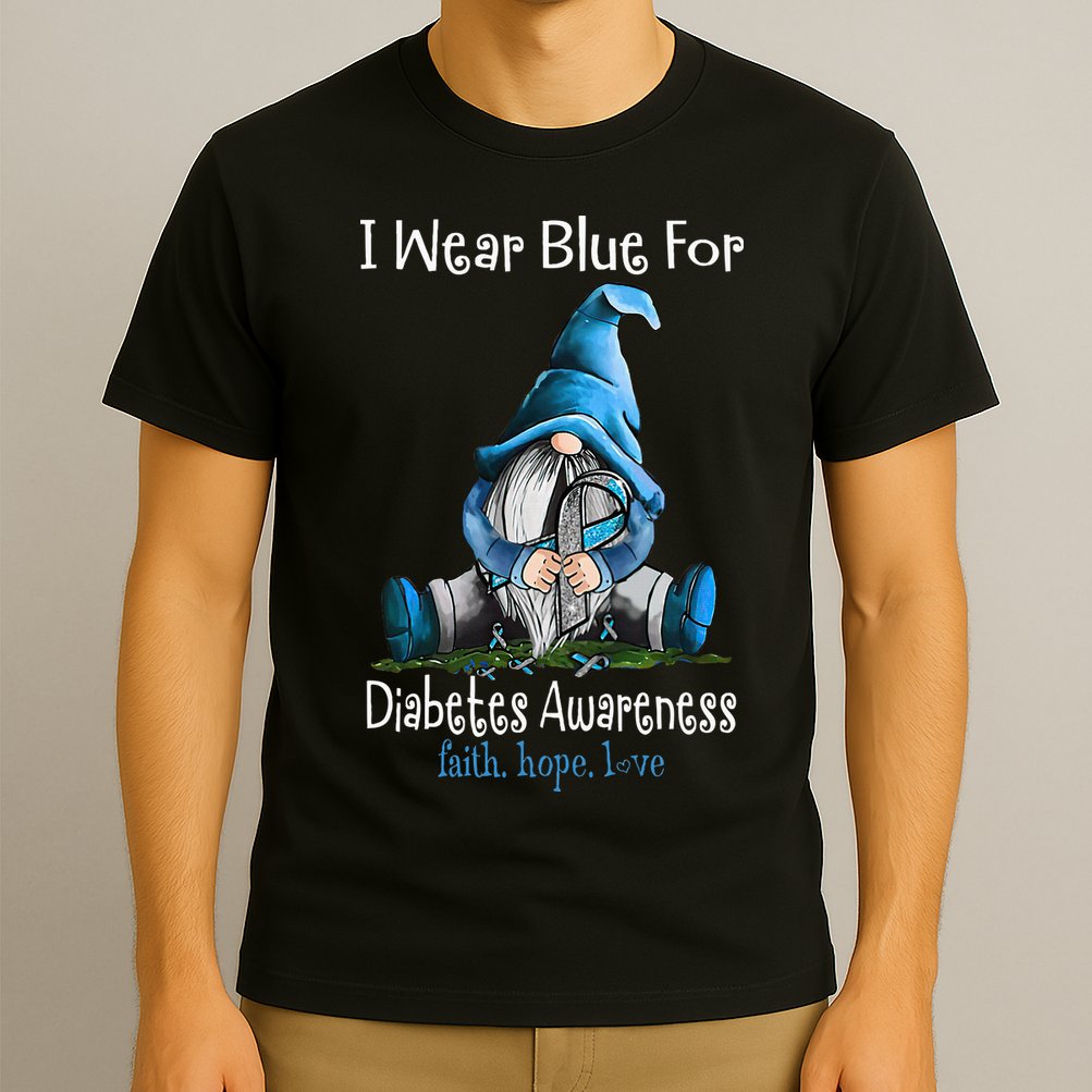 November Diabetes Awareness Month Funny Gnomes Wear Blue T-Shirt