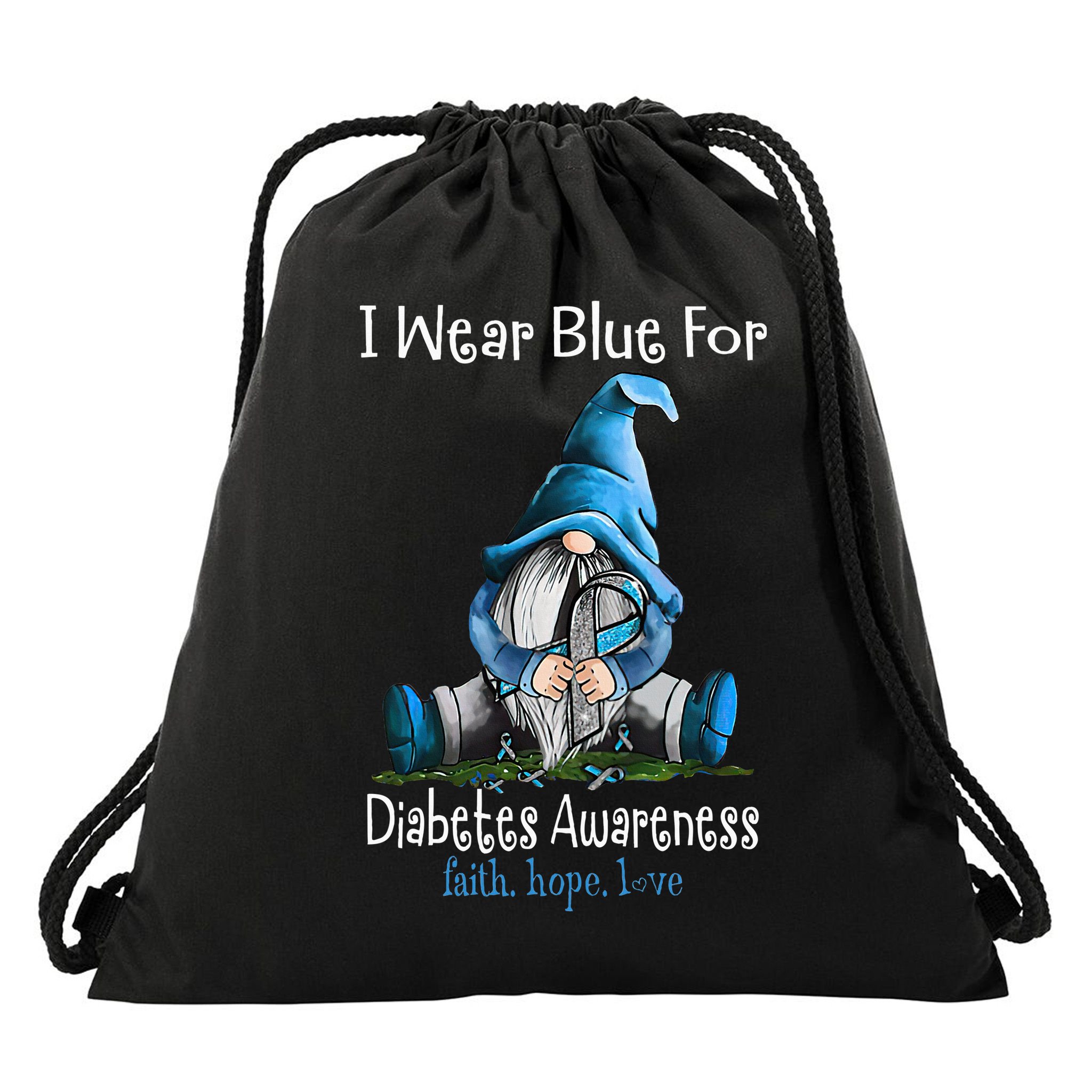 November Diabetes Awareness Month Funny Gnomes Wear Blue Drawstring Bag