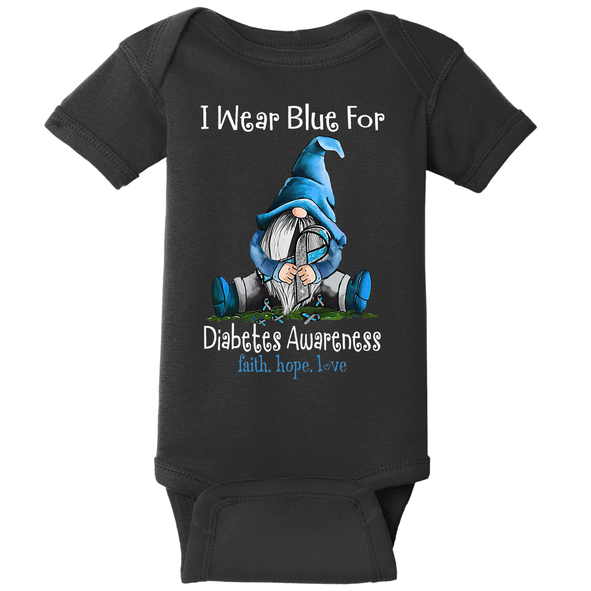 November Diabetes Awareness Month Funny Gnomes Wear Blue Baby Bodysuit