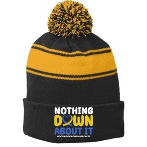 Nothing Down About It Down Syndrome Awareness Stripe Pom Pom Beanie