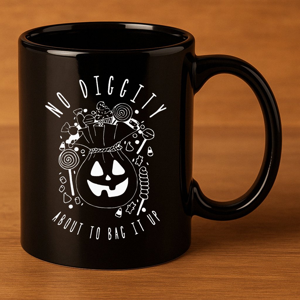 No Diggity About To Bag It Up Trick Or Treat Candy Halloween 11oz C Handle Ceramic Mug