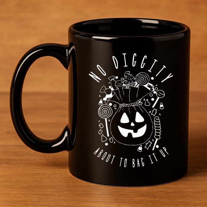 No Diggity About To Bag It Up Trick Or Treat Candy Halloween 11oz C Handle Ceramic Mug