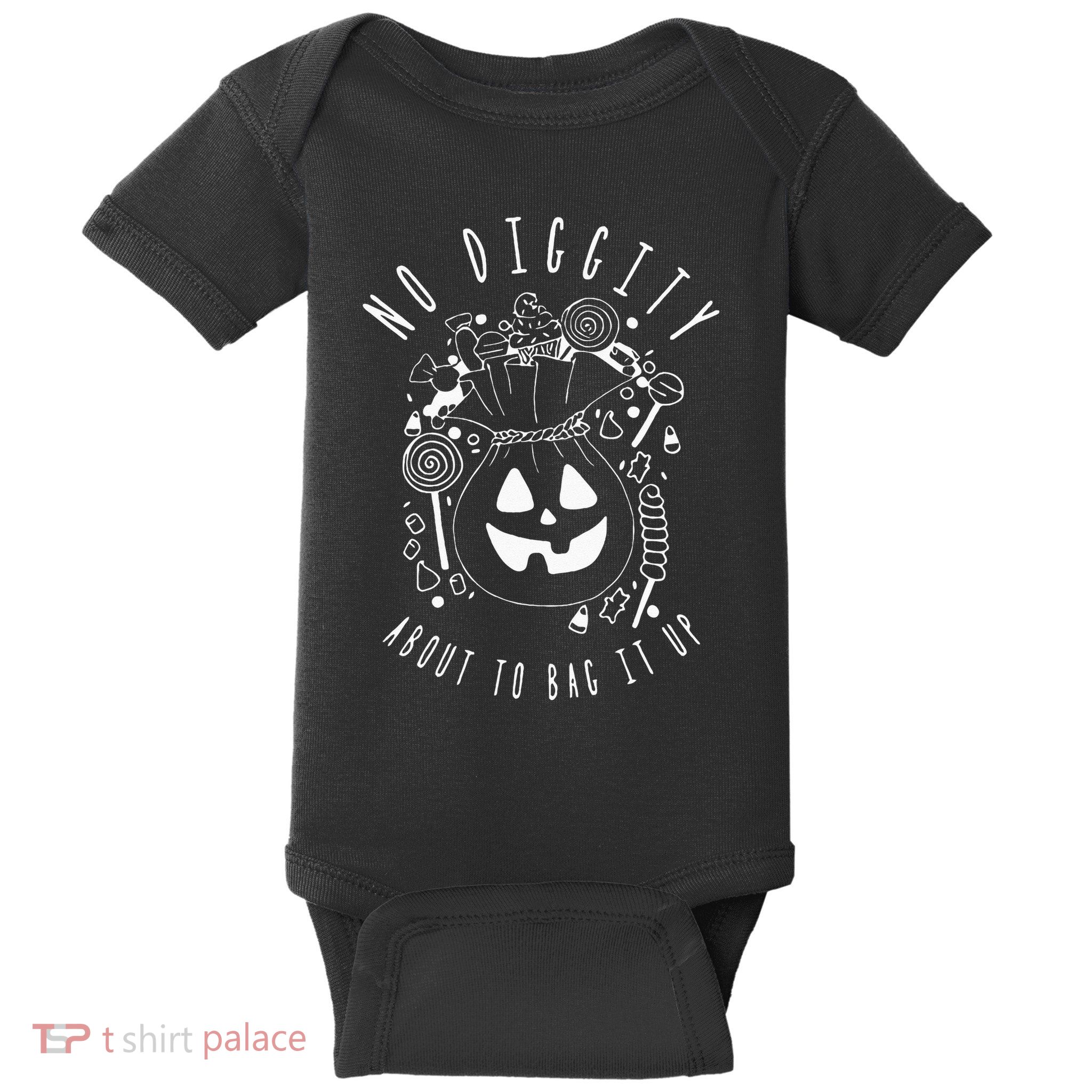 No Diggity About To Bag It Up Trick Or Treat Candy Halloween Baby Bodysuit