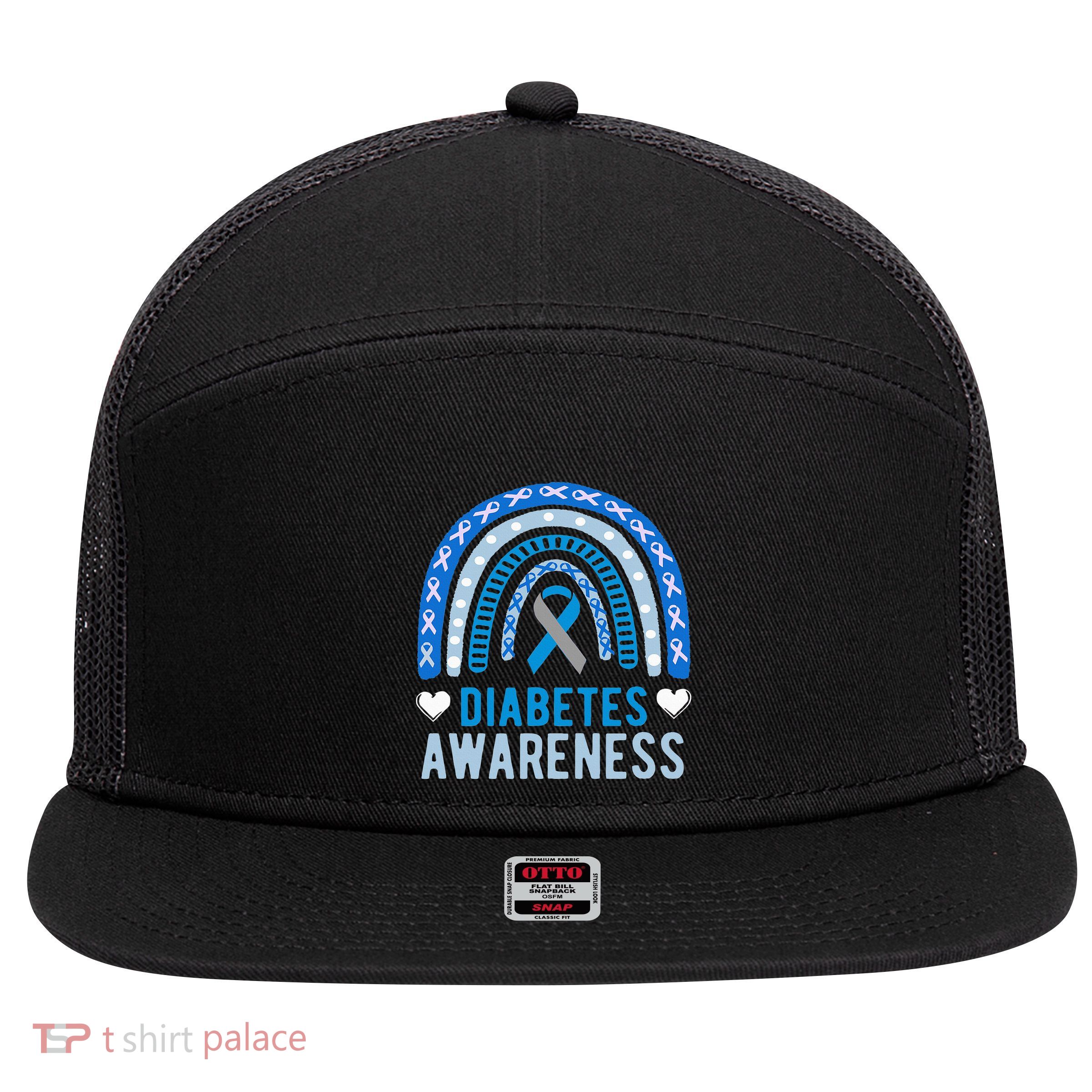 National Diabetes Awareness Month blue ribbon Rainbow 7 Panel Mesh Trucker Snapback Hat