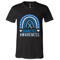 National Diabetes Awareness Month blue ribbon Rainbow V-Neck T-Shirt