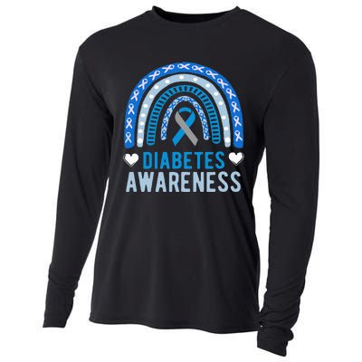 National Diabetes Awareness Month blue ribbon Rainbow Cooling Performance Long Sleeve Crew