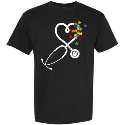  Nurse Doctor Autism Awareness Puzzle Stethoscope Heart Garment-Dyed Heavyweight T-Shirt