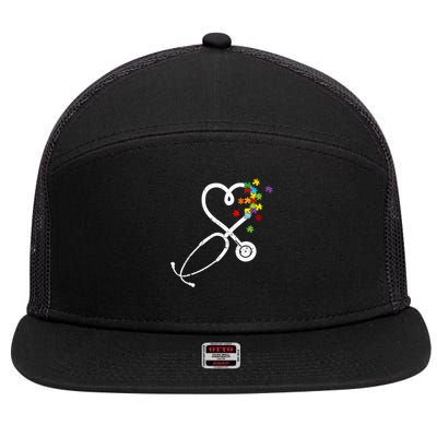  Nurse Doctor Autism Awareness Puzzle Stethoscope Heart 7 Panel Mesh Trucker Snapback Hat