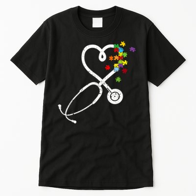  Nurse Doctor Autism Awareness Puzzle Stethoscope Heart Tall T-Shirt