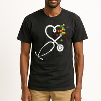  Nurse Doctor Autism Awareness Puzzle Stethoscope Heart Tall T-Shirt