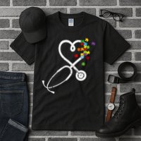  Nurse Doctor Autism Awareness Puzzle Stethoscope Heart Tall T-Shirt