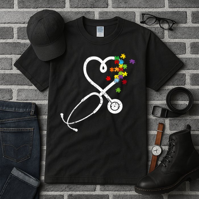  Nurse Doctor Autism Awareness Puzzle Stethoscope Heart Tall T-Shirt