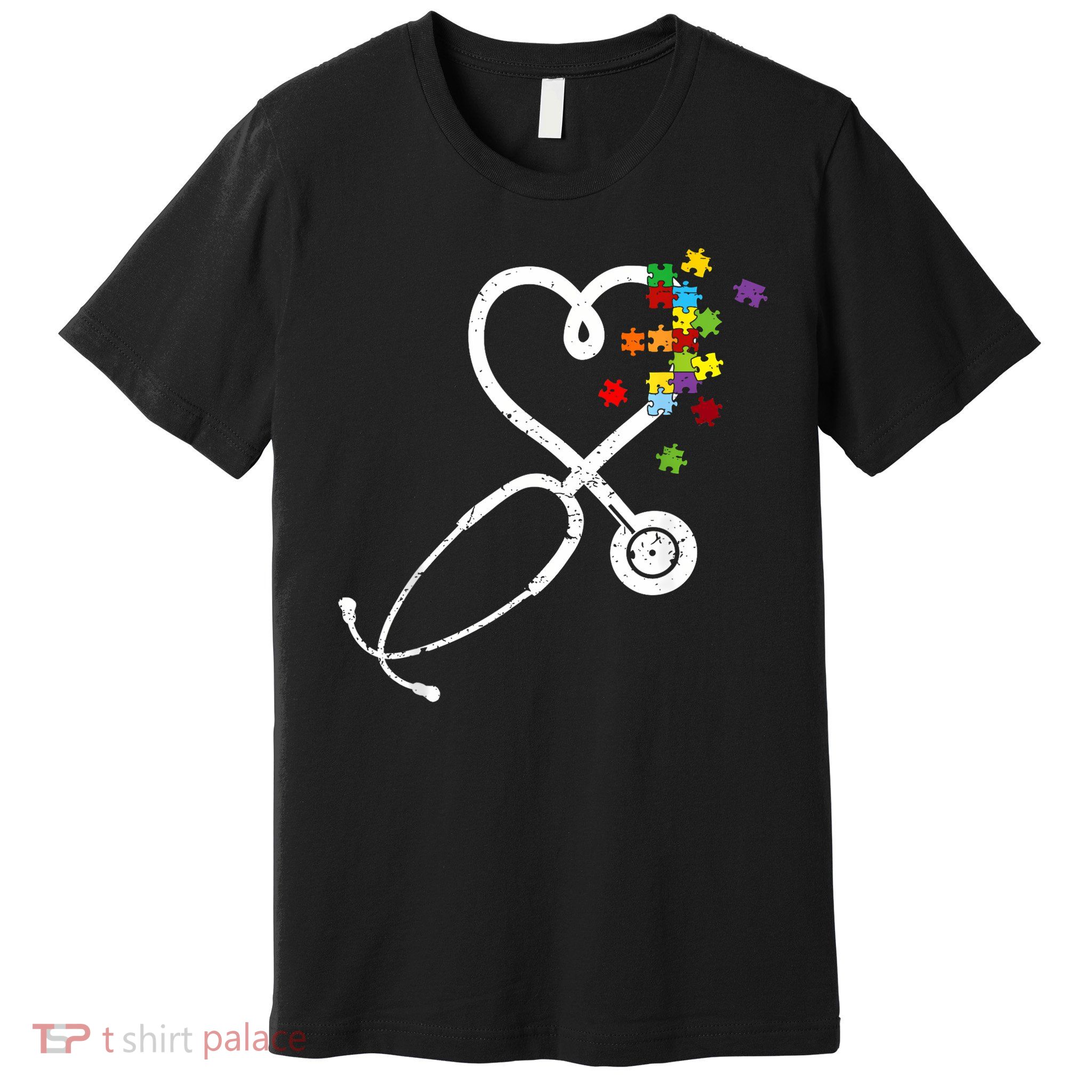  Nurse Doctor Autism Awareness Puzzle Stethoscope Heart Premium T-Shirt
