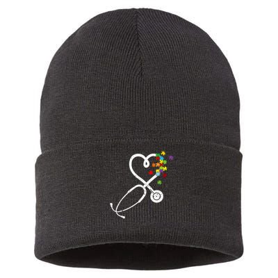  Nurse Doctor Autism Awareness Puzzle Stethoscope Heart Sustainable Knit Beanie