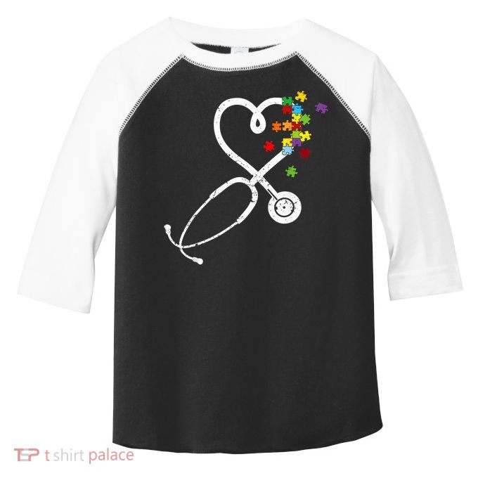  Nurse Doctor Autism Awareness Puzzle Stethoscope Heart Toddler Fine Jersey T-Shirt
