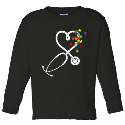  Nurse Doctor Autism Awareness Puzzle Stethoscope Heart Toddler Long Sleeve Shirt