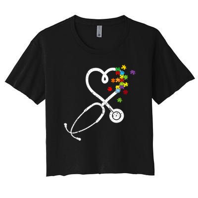  Nurse Doctor Autism Awareness Puzzle Stethoscope Heart Crop Top
