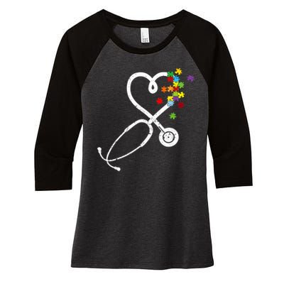  Nurse Doctor Autism Awareness Puzzle Stethoscope Heart Women's Tri-Blend 3/4-Sleeve Raglan Shirt