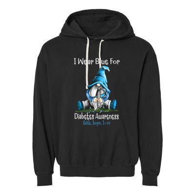 November Diabetes Awareness Funny Gnomes Wear Blue Garment-Dyed Fleece Hoodie