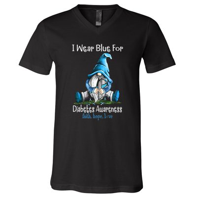 November Diabetes Awareness Funny Gnomes Wear Blue V-Neck T-Shirt