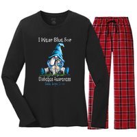 November Diabetes Awareness Funny Gnomes Wear Blue Women's Long Sleeve Flannel Pajama Set 