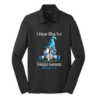 November Diabetes Awareness Funny Gnomes Wear Blue Silk Touch Performance Long Sleeve Polo