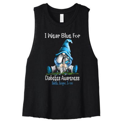 November Diabetes Awareness Funny Gnomes Wear Blue Women's Racerback Cropped Tank