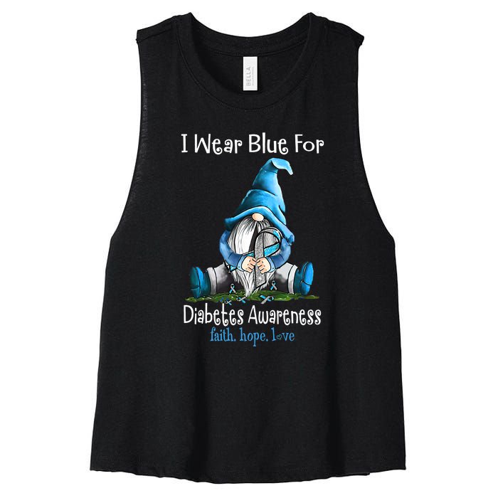 November Diabetes Awareness Funny Gnomes Wear Blue Women's Racerback Cropped Tank