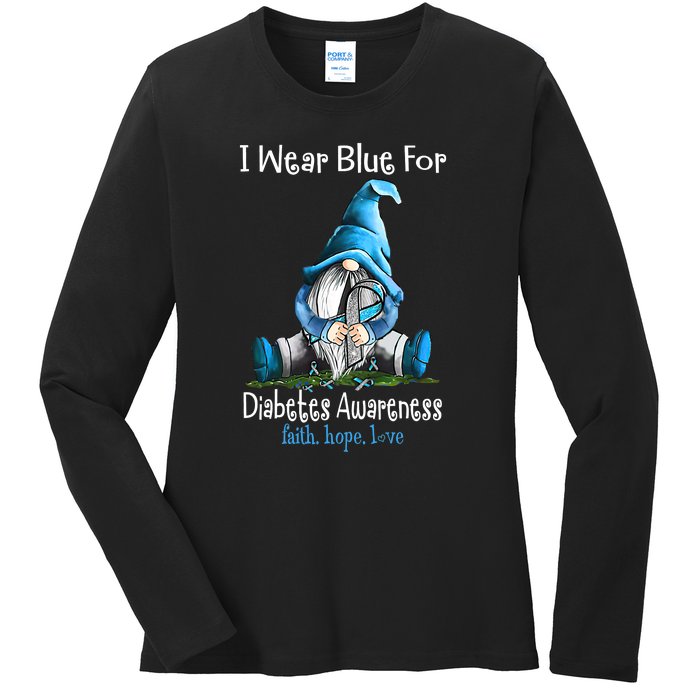 November Diabetes Awareness Funny Gnomes Wear Blue Ladies Long Sleeve Shirt