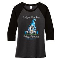 November Diabetes Awareness Funny Gnomes Wear Blue Women's Tri-Blend 3/4-Sleeve Raglan Shirt