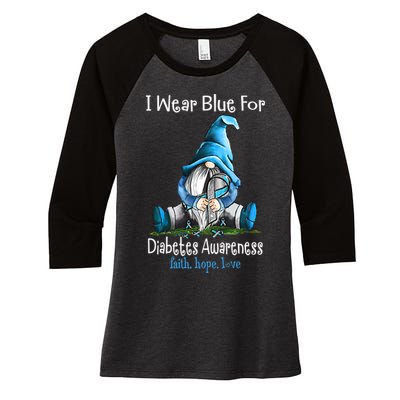 November Diabetes Awareness Funny Gnomes Wear Blue Women's Tri-Blend 3/4-Sleeve Raglan Shirt