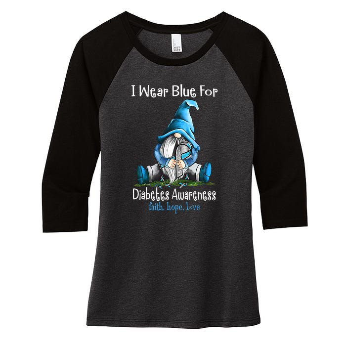 November Diabetes Awareness Funny Gnomes Wear Blue Women's Tri-Blend 3/4-Sleeve Raglan Shirt