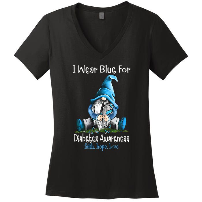 November Diabetes Awareness Funny Gnomes Wear Blue Women's V-Neck T-Shirt