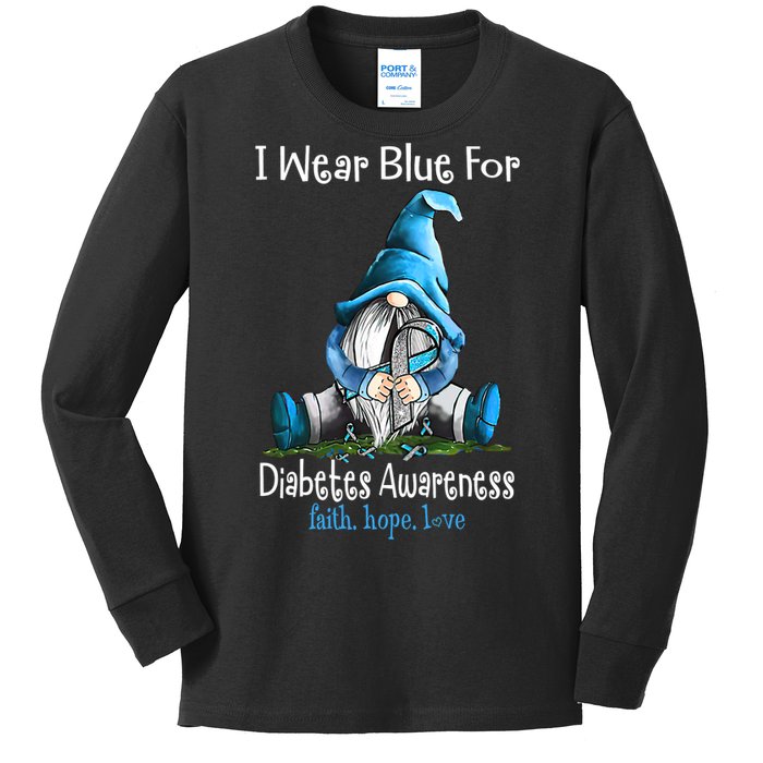 November Diabetes Awareness Funny Gnomes Wear Blue Kids Long Sleeve Shirt