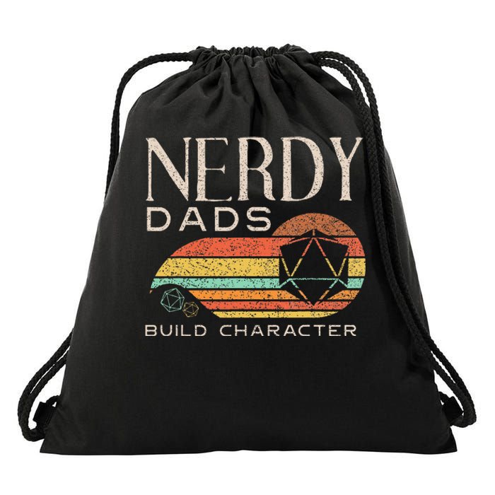 Nerdy Dads Build Character Funny Rpg Gaming D20 Dice Gamer Drawstring Bag