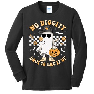 No Diggity Bout To Bag It Up Spooky Ghost Halloween Boy Kids Long Sleeve Shirt