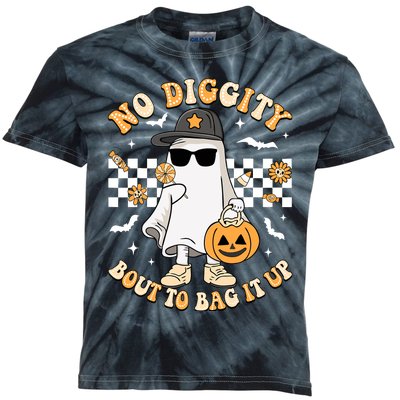 No Diggity Bout To Bag It Up Spooky Ghost Halloween Boy Kids Tie-Dye T-Shirt