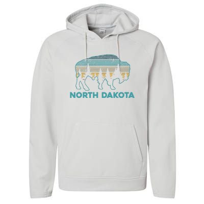 North Dakota Bison Vintage American Buffalo Souvenir Gift Performance Fleece Hoodie