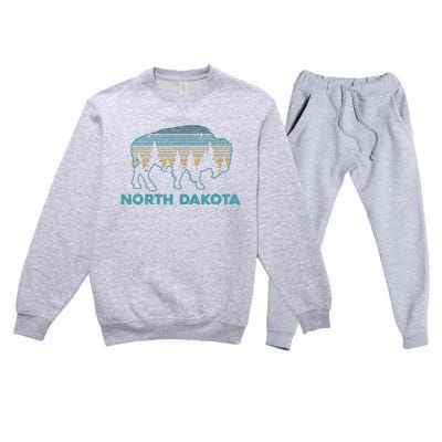 North Dakota Bison Vintage American Buffalo Souvenir Gift Premium Crewneck Sweatsuit Set