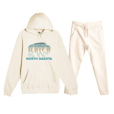 North Dakota Bison Vintage American Buffalo Souvenir Gift Premium Hooded Sweatsuit Set