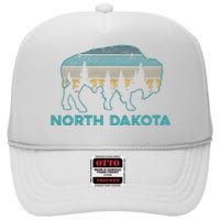 North Dakota Bison Vintage American Buffalo Souvenir Gift High Crown Mesh Back Trucker Hat