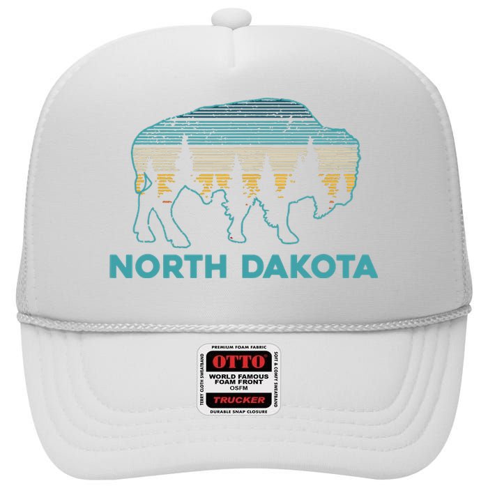 North Dakota Bison Vintage American Buffalo Souvenir Gift High Crown Mesh Back Trucker Hat