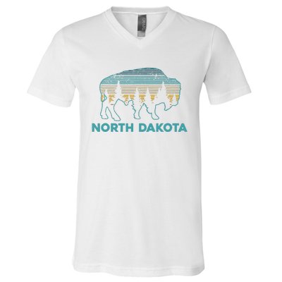 North Dakota Bison Vintage American Buffalo Souvenir Gift V-Neck T-Shirt