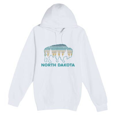 North Dakota Bison Vintage American Buffalo Souvenir Gift Premium Pullover Hoodie